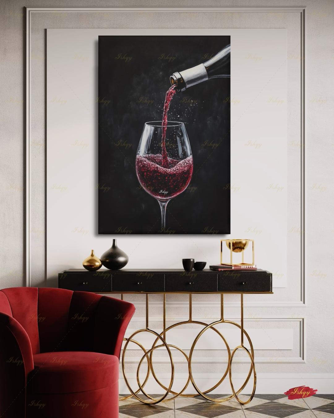 Red Wine Wall Art, Dark Moody Wine Pour Canvas Print, Black Kitchen Bar Decor, Wine Lover Gift, Elegant Dining Room Framed Canvas Print