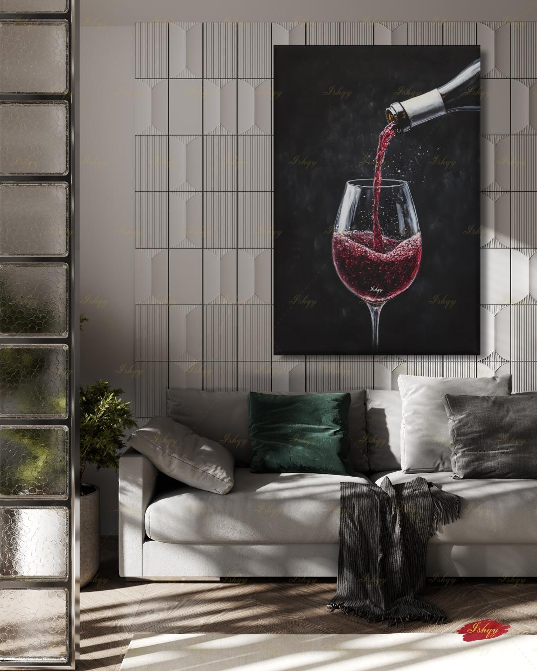Red Wine Wall Art, Dark Moody Wine Pour Canvas Print, Black Kitchen Bar Decor, Wine Lover Gift, Elegant Dining Room Framed Canvas Print