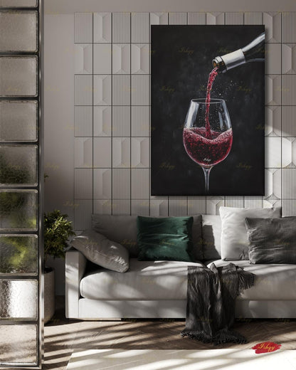 Red Wine Wall Art, Dark Moody Wine Pour Canvas Print, Black Kitchen Bar Decor, Wine Lover Gift, Elegant Dining Room Framed Canvas Print