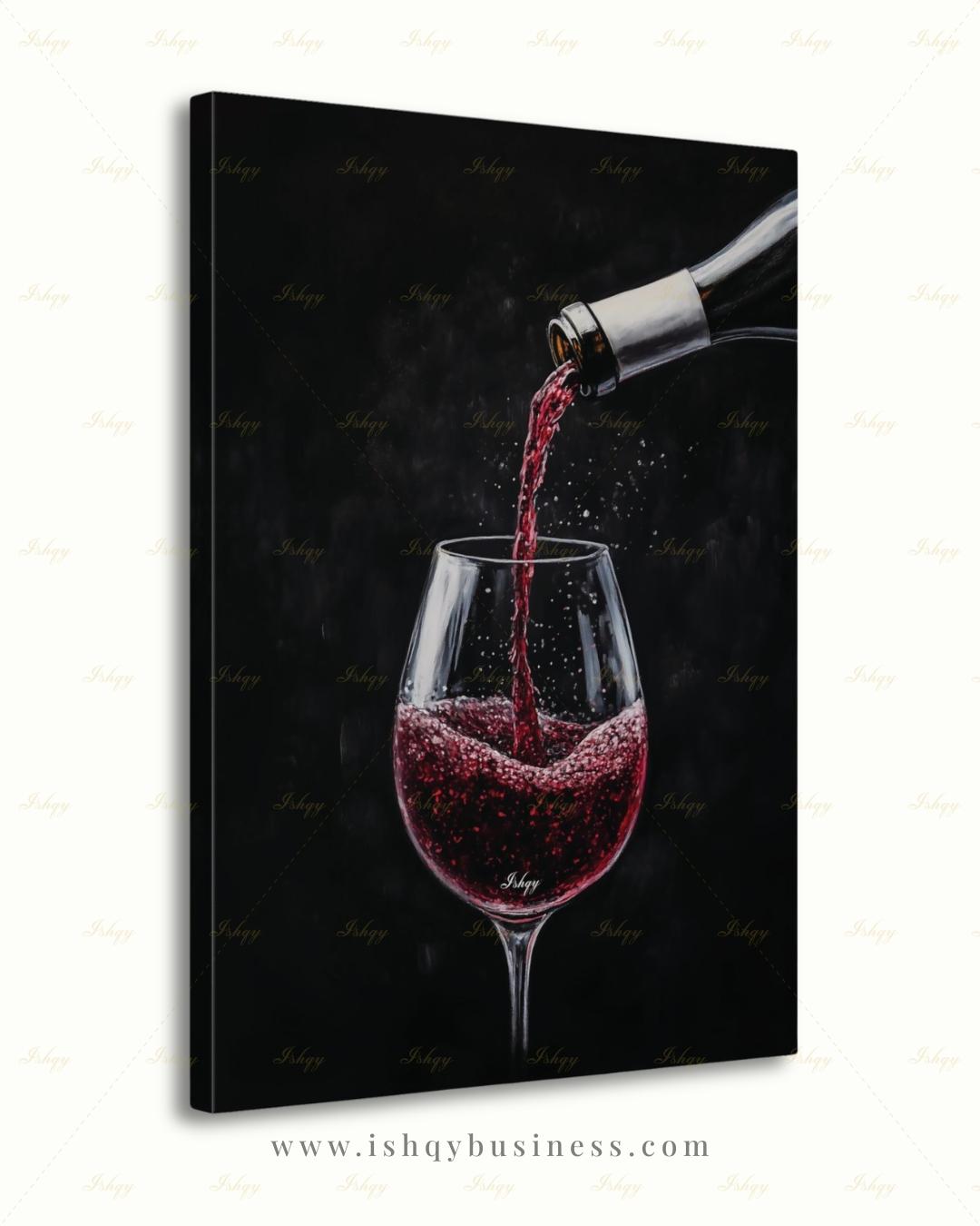 Red Wine Wall Art, Dark Moody Wine Pour Canvas Print, Black Kitchen Bar Decor, Wine Lover Gift, Elegant Dining Room Framed Canvas Print