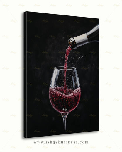 Red Wine Wall Art, Dark Moody Wine Pour Canvas Print, Black Kitchen Bar Decor, Wine Lover Gift, Elegant Dining Room Framed Canvas Print