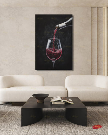 Red Wine Wall Art, Dark Moody Wine Pour Canvas Print, Black Kitchen Bar Decor, Wine Lover Gift, Elegant Dining Room Framed Canvas Print