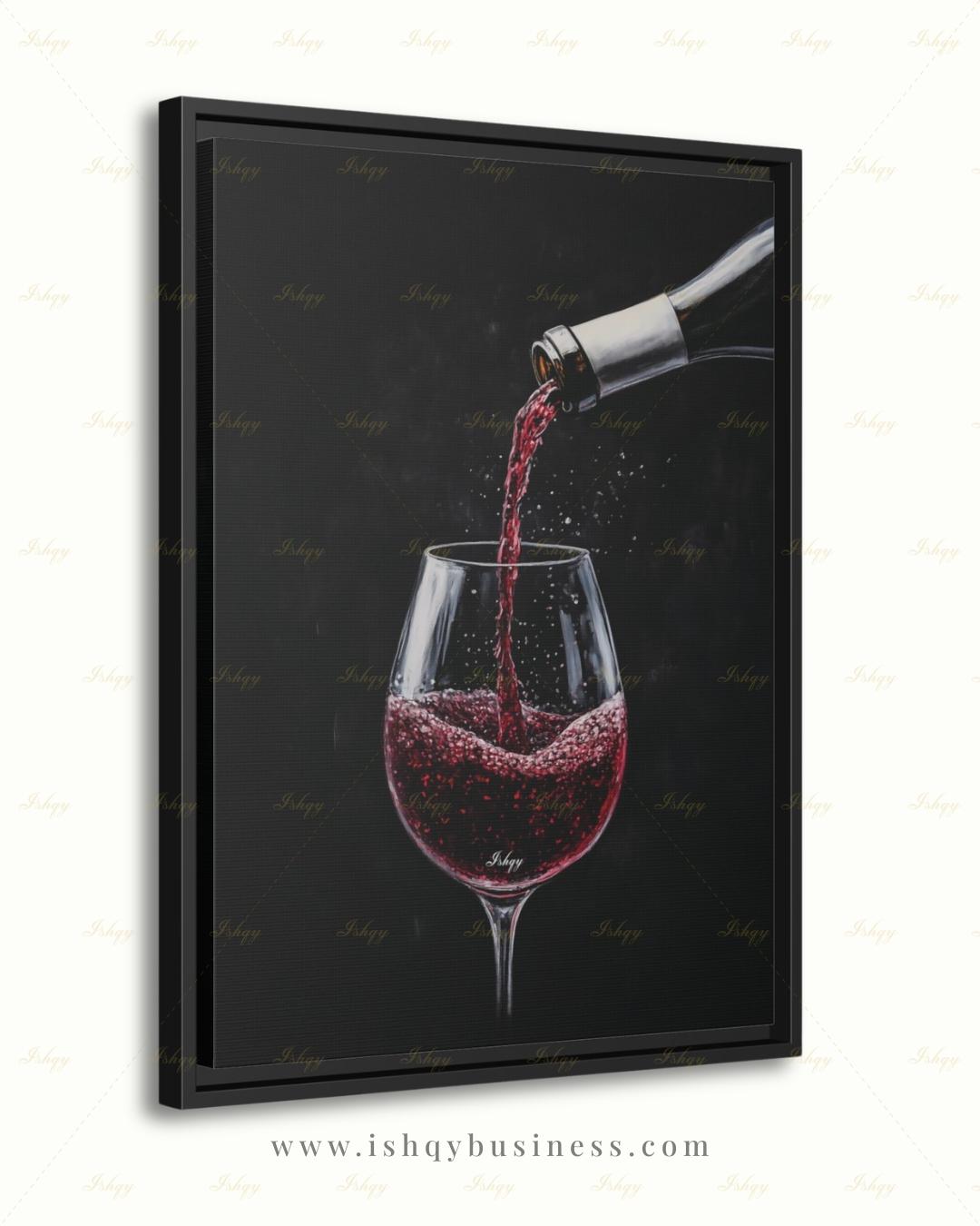 Red Wine Wall Art, Dark Moody Wine Pour Canvas Print, Black Kitchen Bar Decor, Wine Lover Gift, Elegant Dining Room Framed Canvas Print