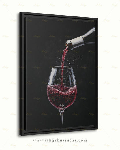 Red Wine Wall Art, Dark Moody Wine Pour Canvas Print, Black Kitchen Bar Decor, Wine Lover Gift, Elegant Dining Room Framed Canvas Print