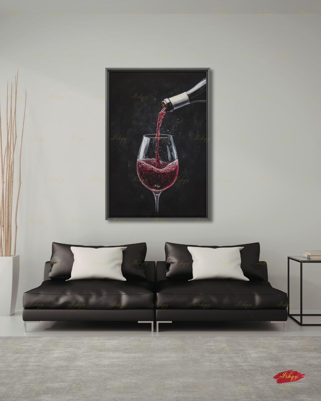 Red Wine Wall Art, Dark Moody Wine Pour Canvas Print, Black Kitchen Bar Decor, Wine Lover Gift, Elegant Dining Room Framed Canvas Print