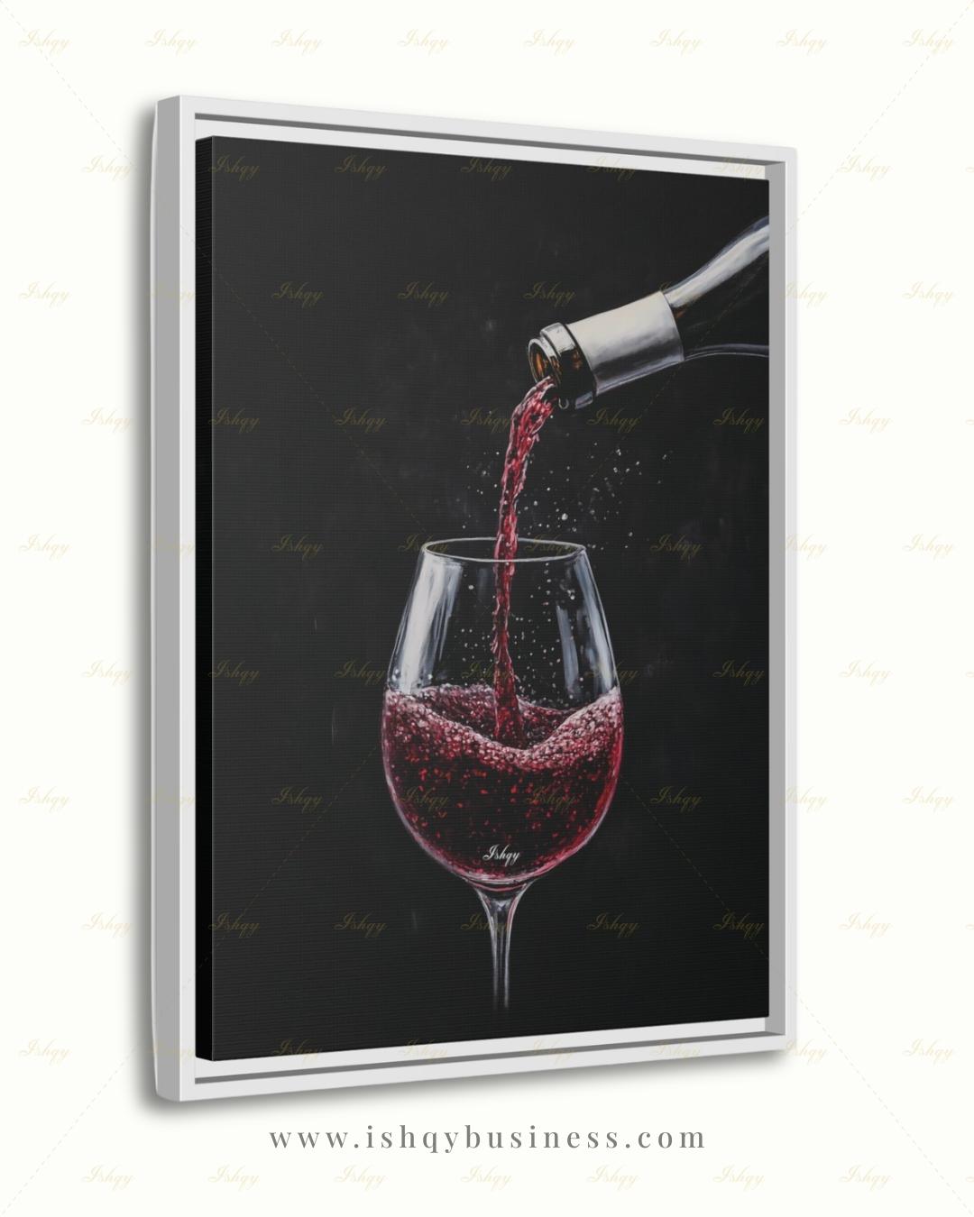 Red Wine Wall Art, Dark Moody Wine Pour Canvas Print, Black Kitchen Bar Decor, Wine Lover Gift, Elegant Dining Room Framed Canvas Print