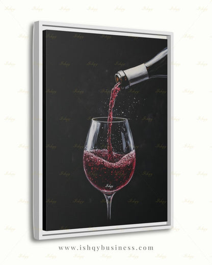 Red Wine Wall Art, Dark Moody Wine Pour Canvas Print, Black Kitchen Bar Decor, Wine Lover Gift, Elegant Dining Room Framed Canvas Print