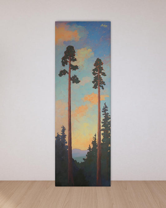 Sunset Forest Tall Pine Tree Art Print, Vertical Nature Wall Art, Mountain Landscape Canvas, Sequoia Tree Decor, Rustic Cabin Home Artwork