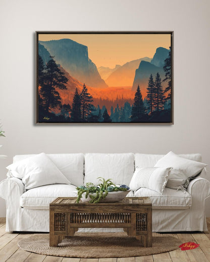 Yosemite Valley Landscape Painting Canvas Framed Canvas, California National Park Wall Art Print, Sunset Decor For Large Living Room Office