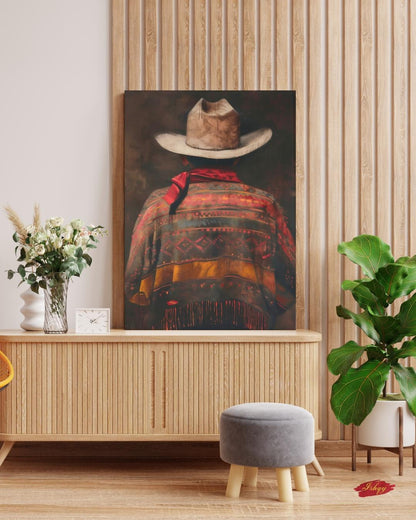 Hispanic Vaquero Cowboy Painting, Canvas & Framed Canvas Western Wall Art, Mexican Charro Serape Ranch Decor, Rustic Southwest Art Print