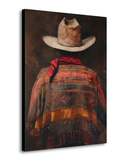 Mexican Cowboy Wall Art, Western Rustic Canvas Painting Print, Vintage Charro Poncho Artwork with Hat for Farmhouse or Southwestern Decor