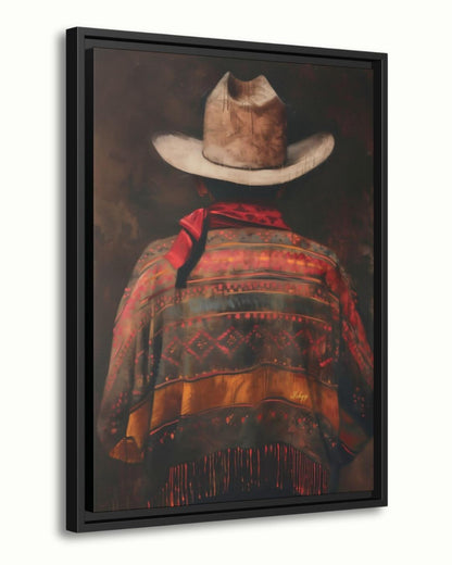 Mexican Cowboy Wall Art, Western Rustic Canvas Painting Print, Vintage Charro Poncho Artwork with Hat for Farmhouse or Southwestern Decor
