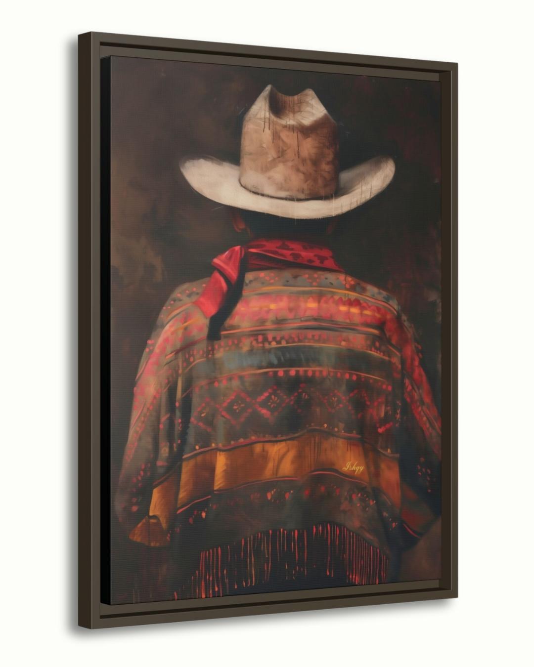 Mexican Cowboy Wall Art, Western Rustic Canvas Painting Print, Vintage Charro Poncho Artwork with Hat for Farmhouse or Southwestern Decor