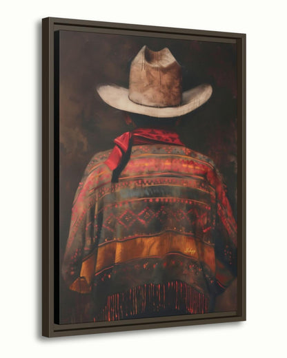 Mexican Cowboy Wall Art, Western Rustic Canvas Painting Print, Vintage Charro Poncho Artwork with Hat for Farmhouse or Southwestern Decor