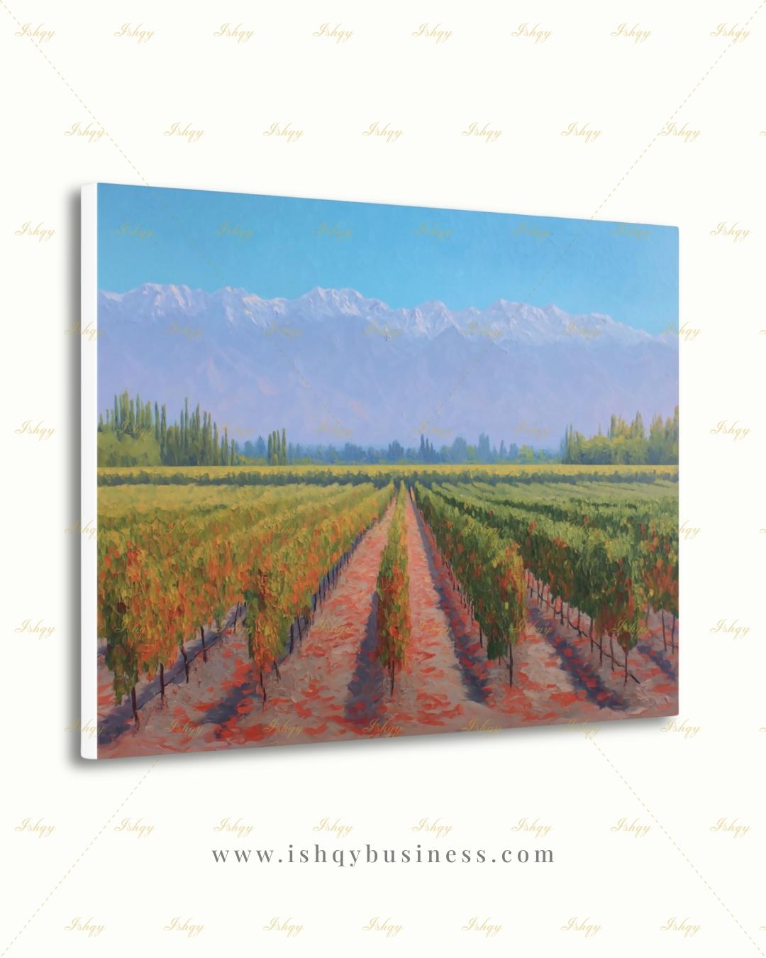 Vineyard Landscape Wall Art, Wine Country Painting Print - Serene Grape Fields Canvas, Perfect Nature Art for Kitchen or Dining Room Decor