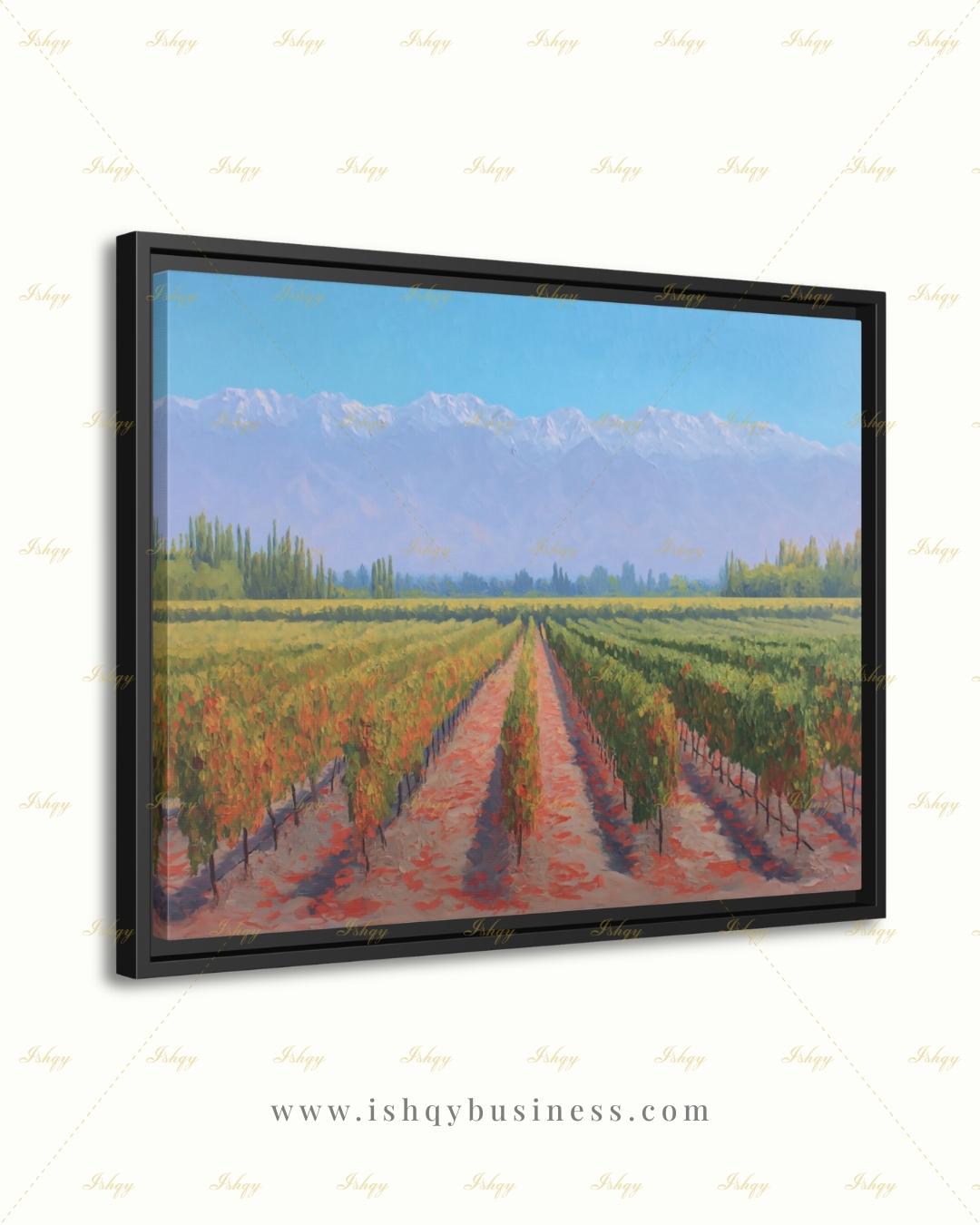 Vineyard Landscape Wall Art, Wine Country Painting Print - Serene Grape Fields Canvas, Perfect Nature Art for Kitchen or Dining Room Decor