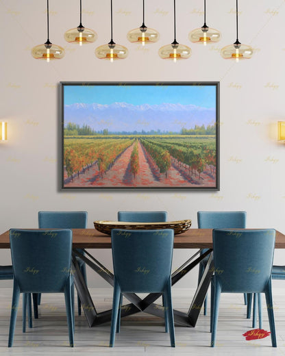 Vineyard Landscape Wall Art, Wine Country Painting Print - Serene Grape Fields Canvas, Perfect Nature Art for Kitchen or Dining Room Decor