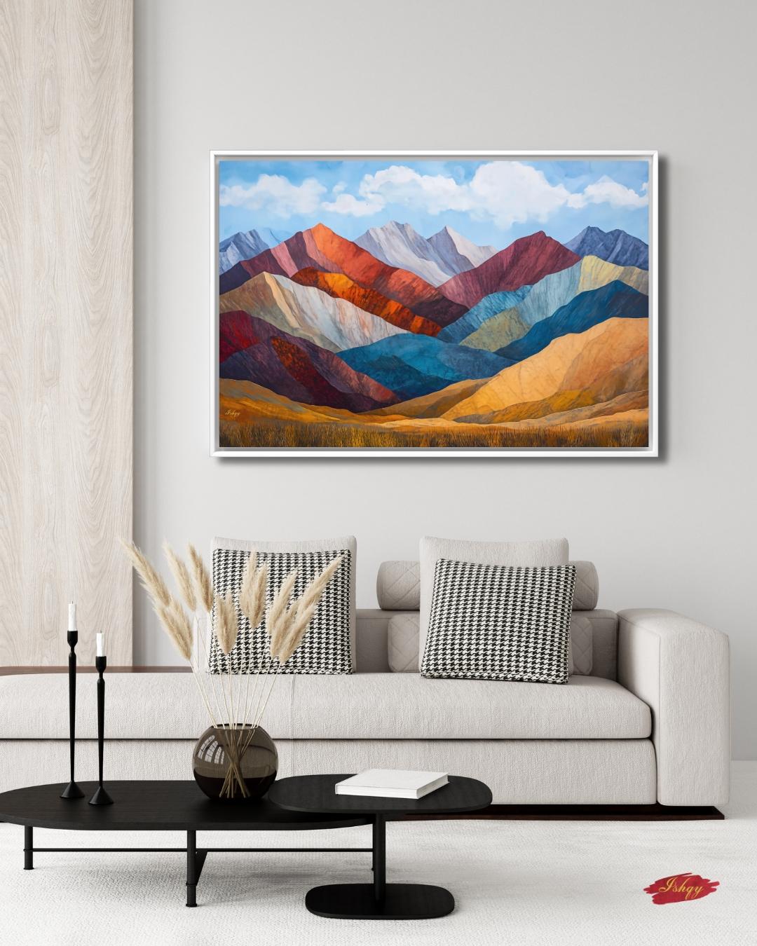 Rainbow Mountain Peru Wall Art, Andes Landscape Canvas Print, Colorful Mountain Painting, Boho Nature Wall Decor for Living Room