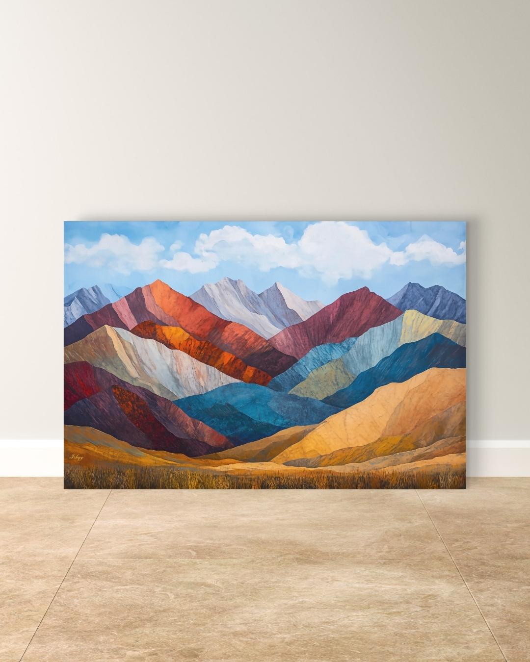 Rainbow Mountain Peru Wall Art, Andes Landscape Canvas Print, Colorful Mountain Painting, Boho Nature Wall Decor for Living Room