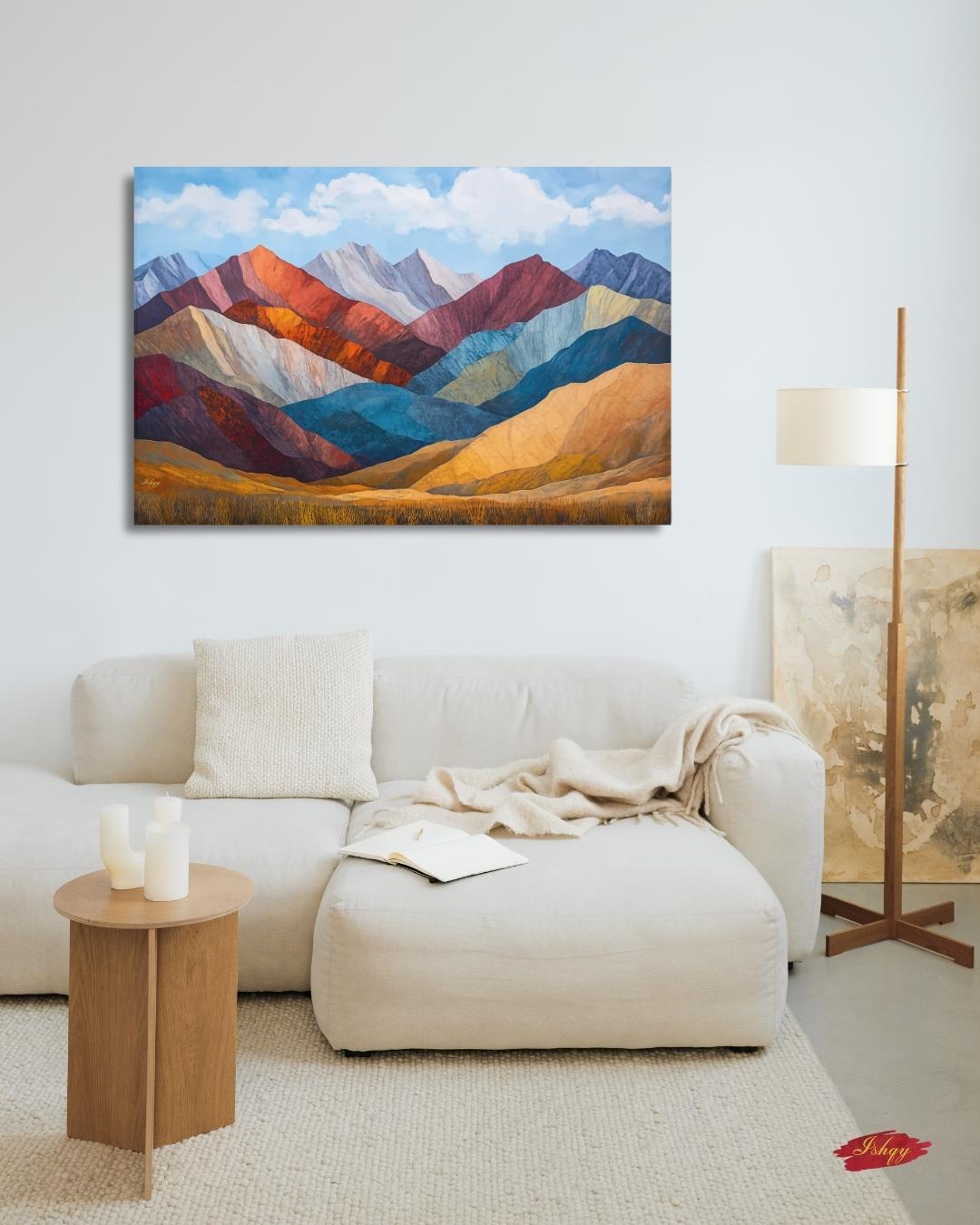 Rainbow Mountain Peru Wall Art, Andes Landscape Canvas Print, Colorful Mountain Painting, Boho Nature Wall Decor for Living Room