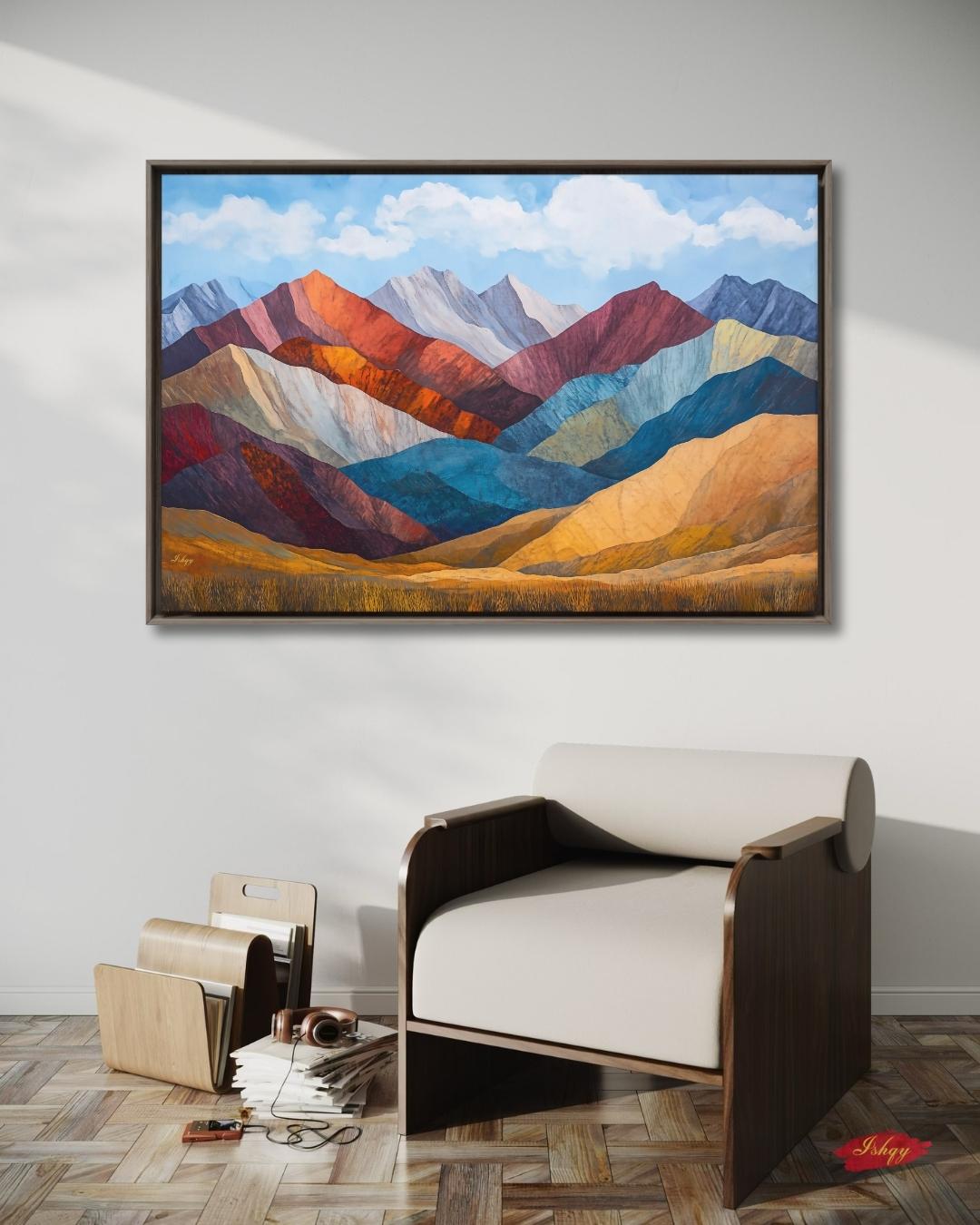 Rainbow Mountain Peru Wall Art, Andes Landscape Canvas Print, Colorful Mountain Painting, Boho Nature Wall Decor for Living Room