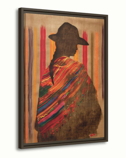 Bolivian Woman Canvas Wall Art, Andean Textile Art Print, Framed Silhouette Wall Decor, Cultural Canvas for Living Room or Gift Idea