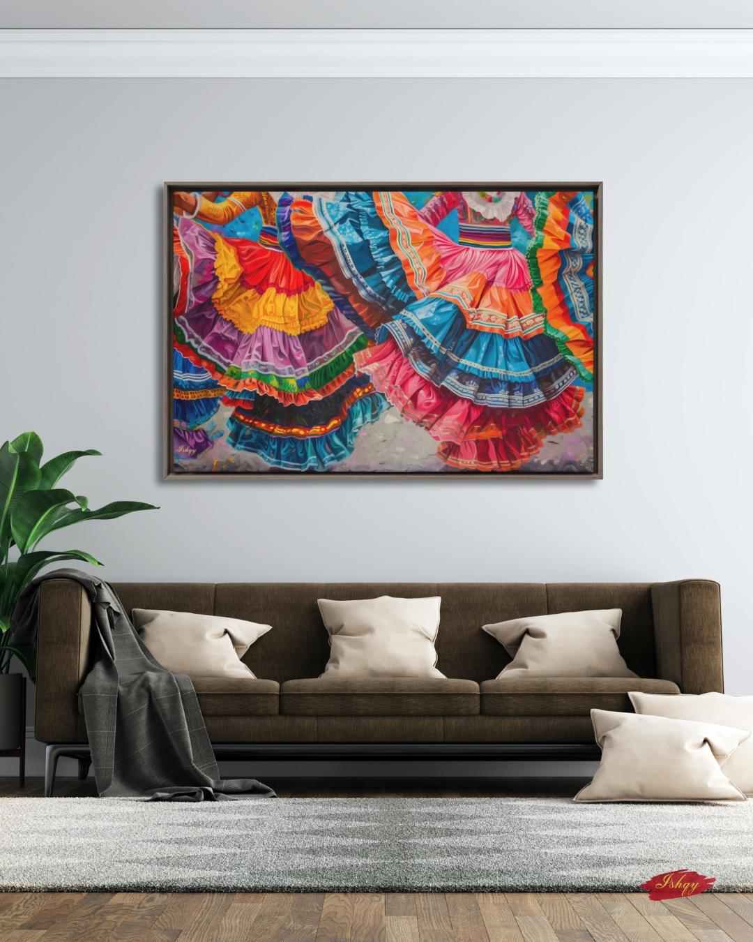 Mexican Zapateado Wall Art, Folklorico Dancer Canvas Print, Colorful Fiesta Skirt Decor, Latin Dance Art, Framed Canvas, Mexico Gift. folklorico wall art, zapateado dance art, mexican dancer print, latin dance wall art, colorful dance art, mexican folk art, fiesta wall art, framed canvas print, living room wall art, large wall art print, bedroom wall decor, mexico art print, gallery wall print.