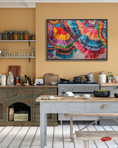 Mexican Zapateado Wall Art, Folklorico Dancer Canvas Print, Colorful Fiesta Skirt Decor, Latin Dance Art, Framed Canvas, Mexico Gift. folklorico wall art, zapateado dance art, mexican dancer print, latin dance wall art, colorful dance art, mexican folk art, fiesta wall art, framed canvas print, living room wall art, large wall art print, bedroom wall decor, mexico art print, gallery wall print.
