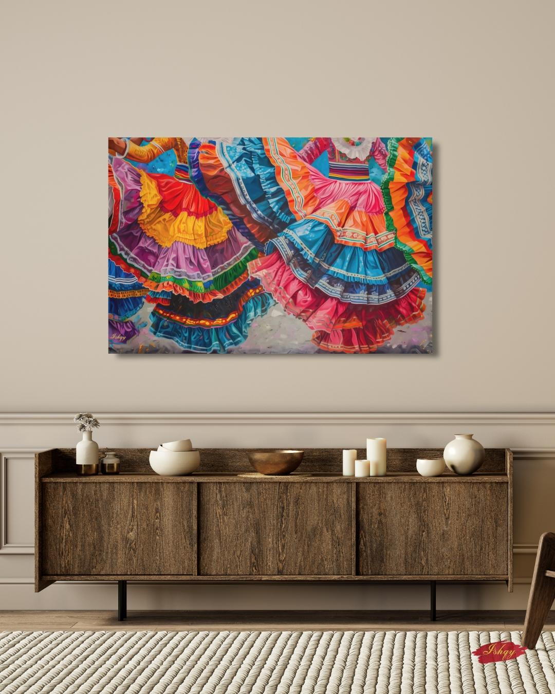 Mexican Zapateado Wall Art, Folklorico Dancer Canvas Print, Colorful Fiesta Skirt Decor, Latin Dance Art, Framed Canvas, Mexico Gift. folklorico wall art, zapateado dance art, mexican dancer print, latin dance wall art, colorful dance art, mexican folk art, fiesta wall art, framed canvas print, living room wall art, large wall art print, bedroom wall decor, mexico art print, gallery wall print.