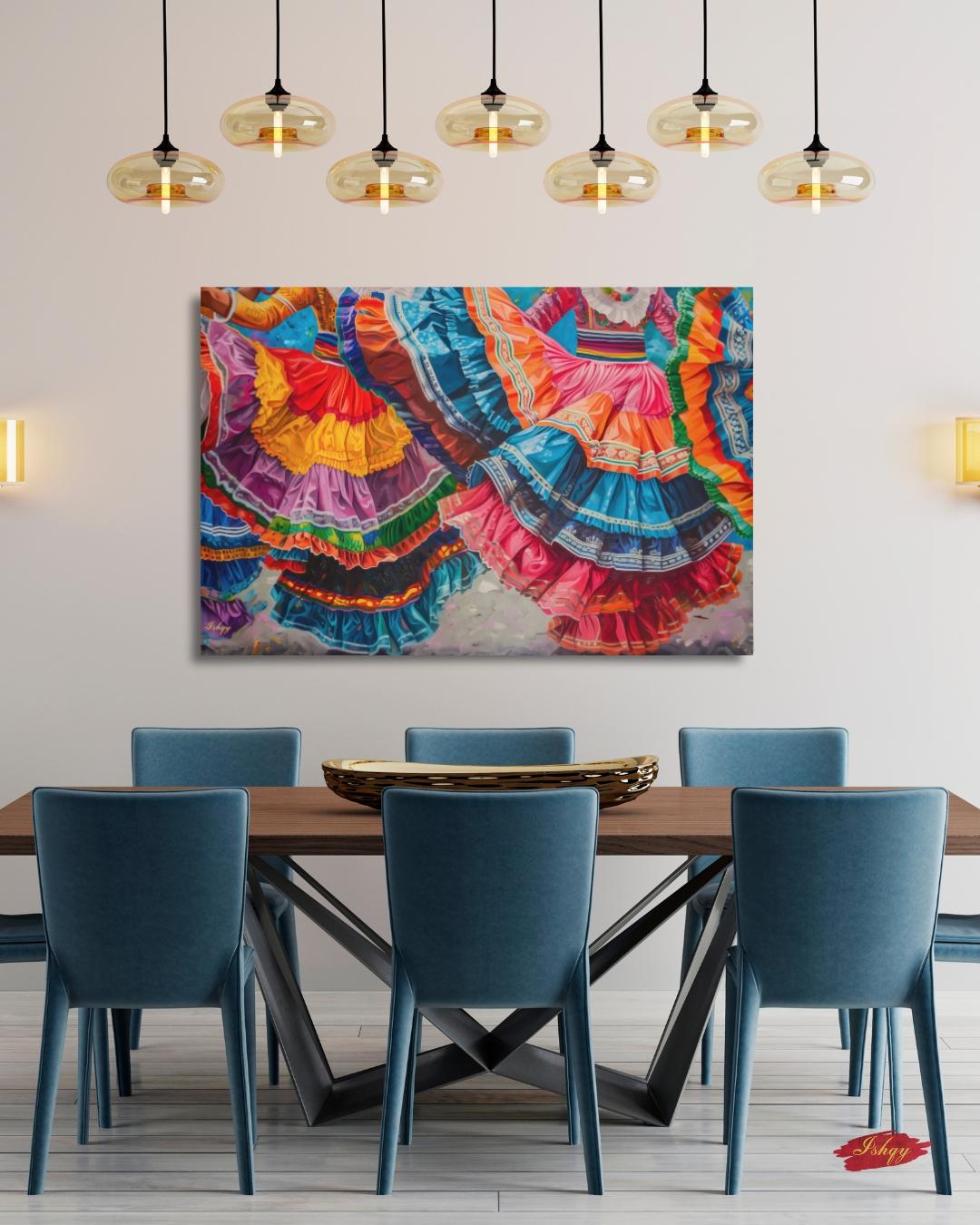 Mexican Zapateado Wall Art, Folklorico Dancer Canvas Print, Colorful Fiesta Skirt Decor, Latin Dance Art, Framed Canvas, Mexico Gift. folklorico wall art, zapateado dance art, mexican dancer print, latin dance wall art, colorful dance art, mexican folk art, fiesta wall art, framed canvas print, living room wall art, large wall art print, bedroom wall decor, mexico art print, gallery wall print.