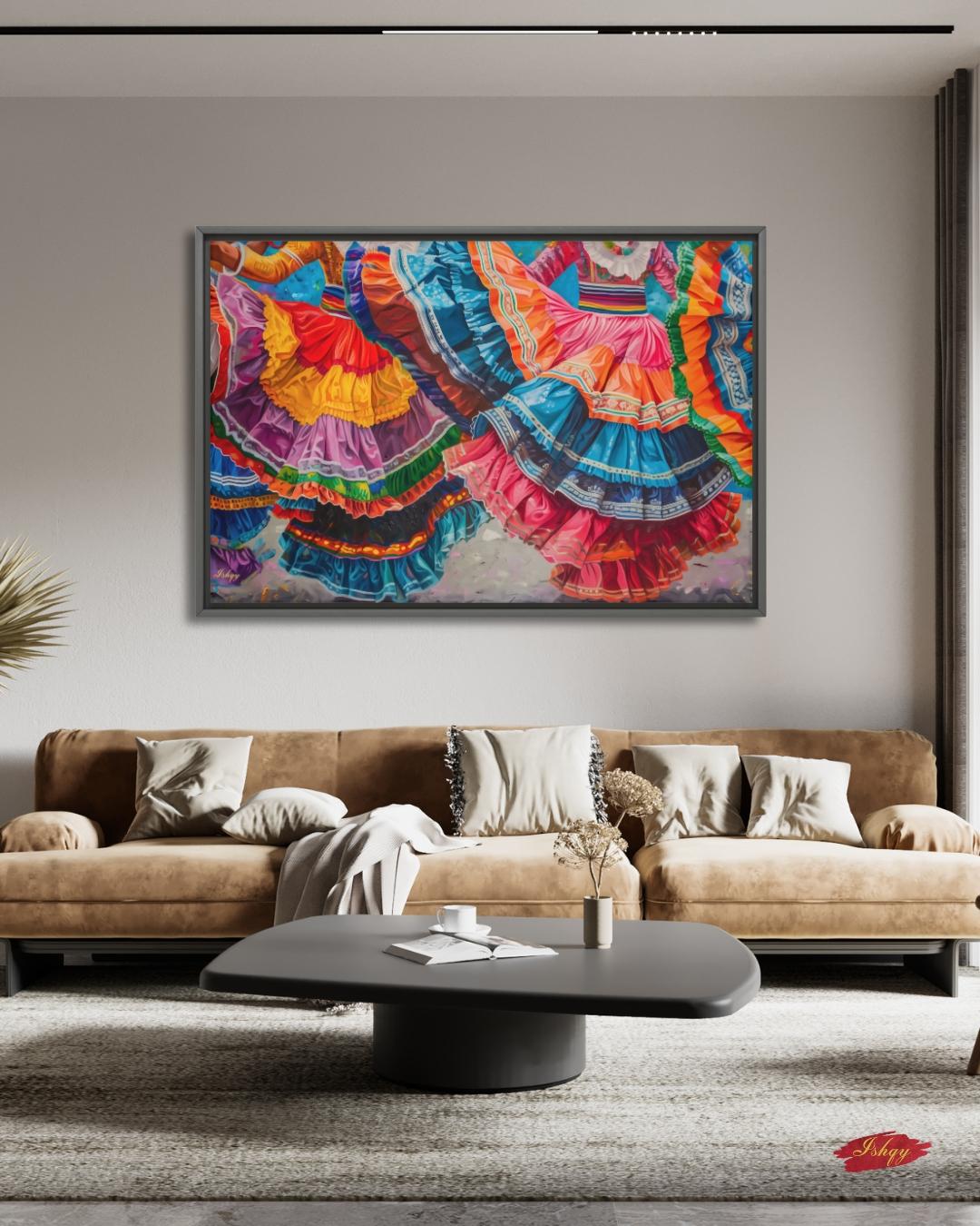 Mexican Zapateado Wall Art, Folklorico Dancer Canvas Print, Colorful Fiesta Skirt Decor, Latin Dance Art, Framed Canvas, Mexico Gift. folklorico wall art, zapateado dance art, mexican dancer print, latin dance wall art, colorful dance art, mexican folk art, fiesta wall art, framed canvas print, living room wall art, large wall art print, bedroom wall decor, mexico art print, gallery wall print.