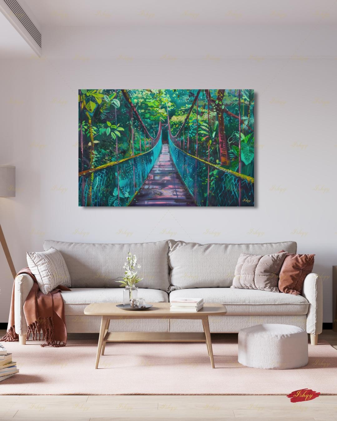 Monteverde Wall Art, Costa Rica Rainforest Bridge Canvas Print, Jungle Tropical Decor, Nature Lover Gift, Framed Canvas, Travel Art