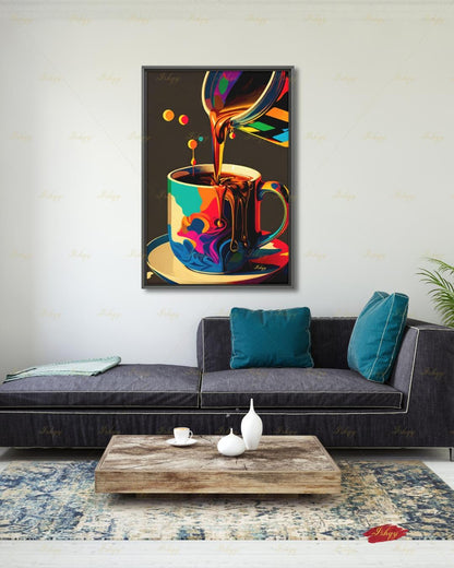 Colorful Pop Art Coffee Wall Art, Bold Coffee Cup Canvas Print, Kitchen Decor, Coffee Lover Gift, Vibrant Espresso Framed Canvas