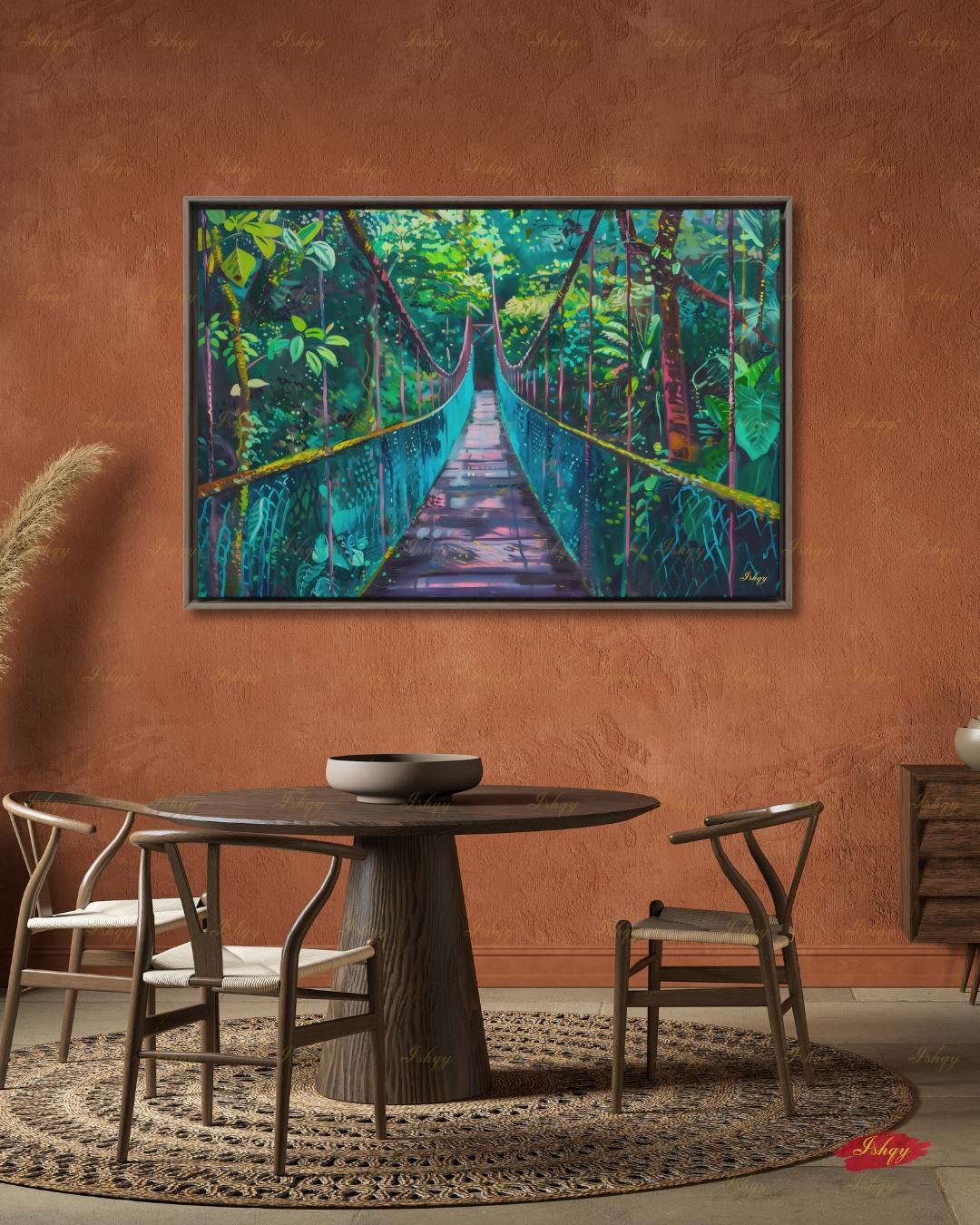Monteverde Wall Art, Costa Rica Rainforest Bridge Canvas Print, Jungle Tropical Decor, Nature Lover Gift, Framed Canvas, Travel Art