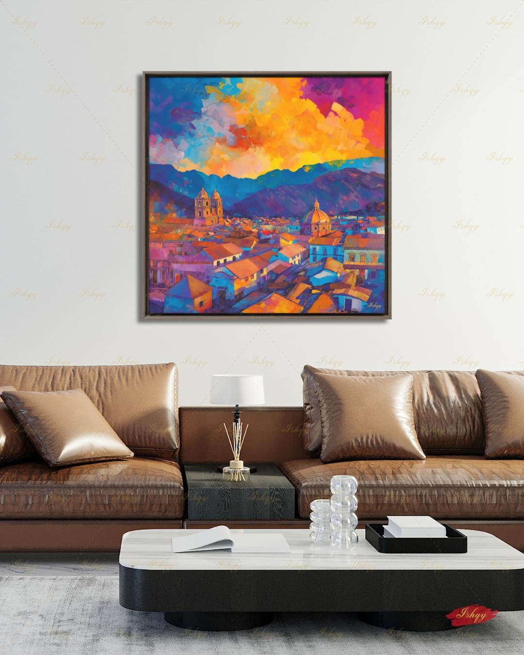 Cusco Wall Art, Colorful Peru Sunset Skyline Canvas Print, Vibrant Andes Cityscape Decor, Latin America Travel Art, Framed Canvas Gift