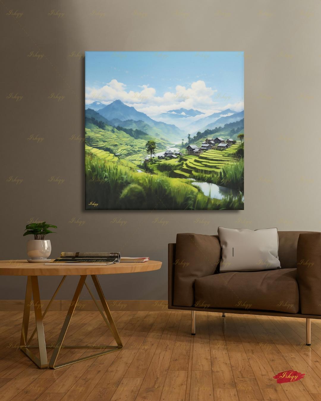 Sapa Vietnam Wall Art, Rice Terrace Canvas Print, Vietnam Green Mountain Landscape, Southeast Asia Travel Decor, Framed Canvas Gift