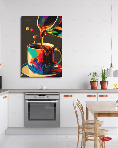 Colorful Pop Art Coffee Wall Art, Bold Coffee Cup Canvas Print, Kitchen Decor, Coffee Lover Gift, Vibrant Espresso Framed Canvas