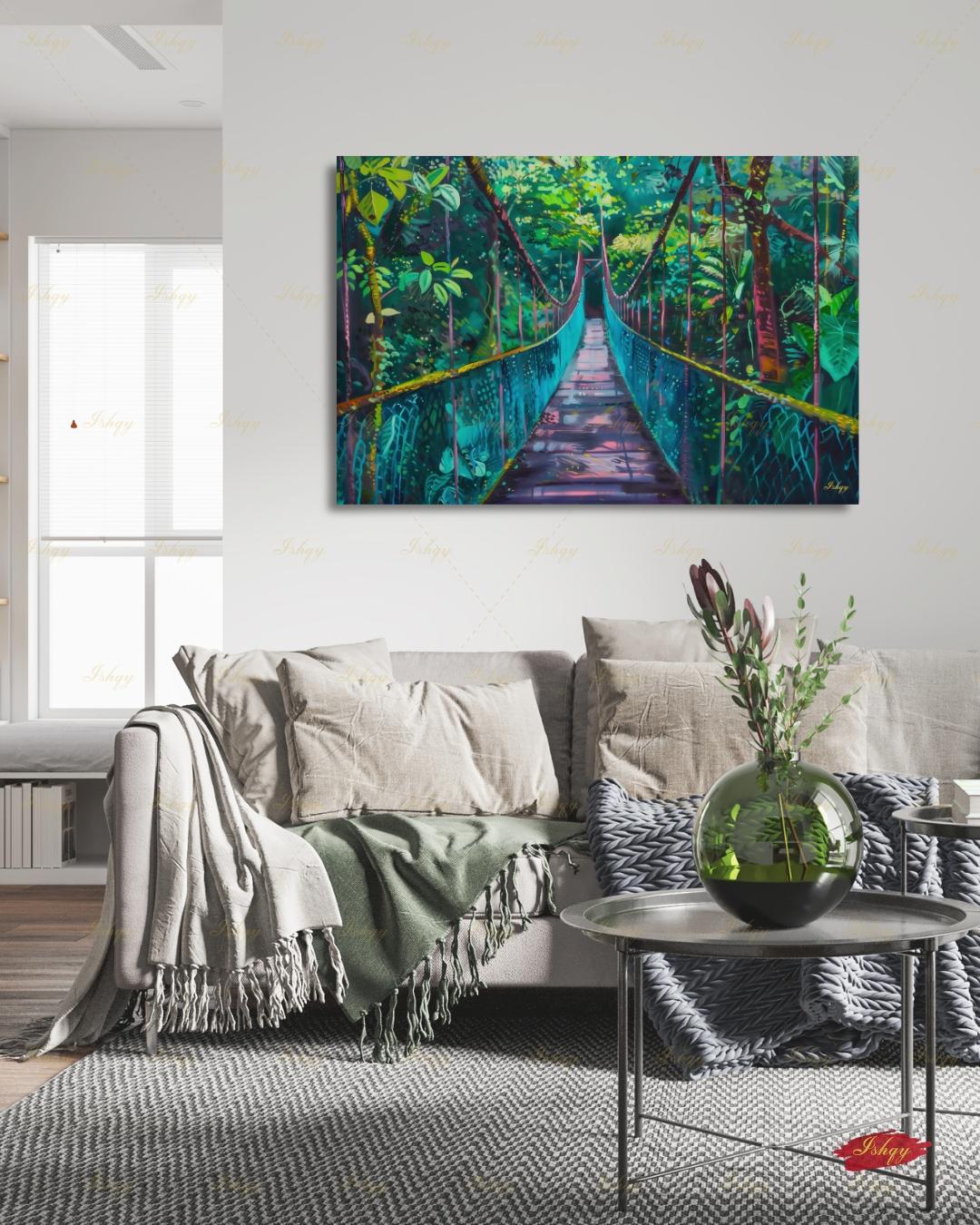 Monteverde Wall Art, Costa Rica Rainforest Bridge Canvas Print, Jungle Tropical Decor, Nature Lover Gift, Framed Canvas, Travel Art