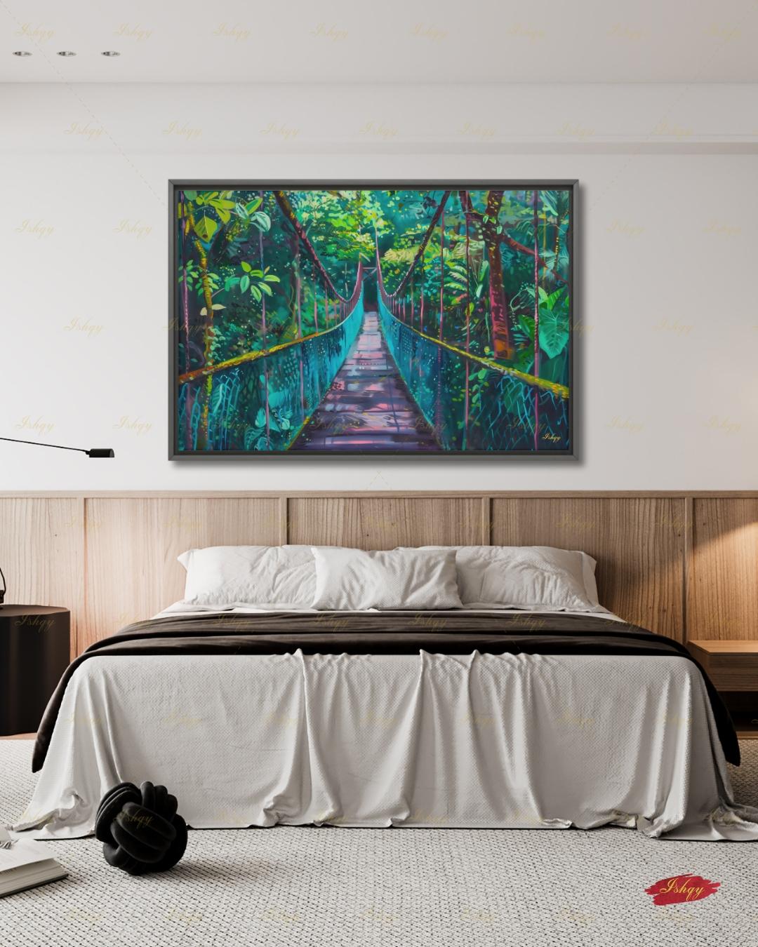 Monteverde Wall Art, Costa Rica Rainforest Bridge Canvas Print, Jungle Tropical Decor, Nature Lover Gift, Framed Canvas, Travel Art