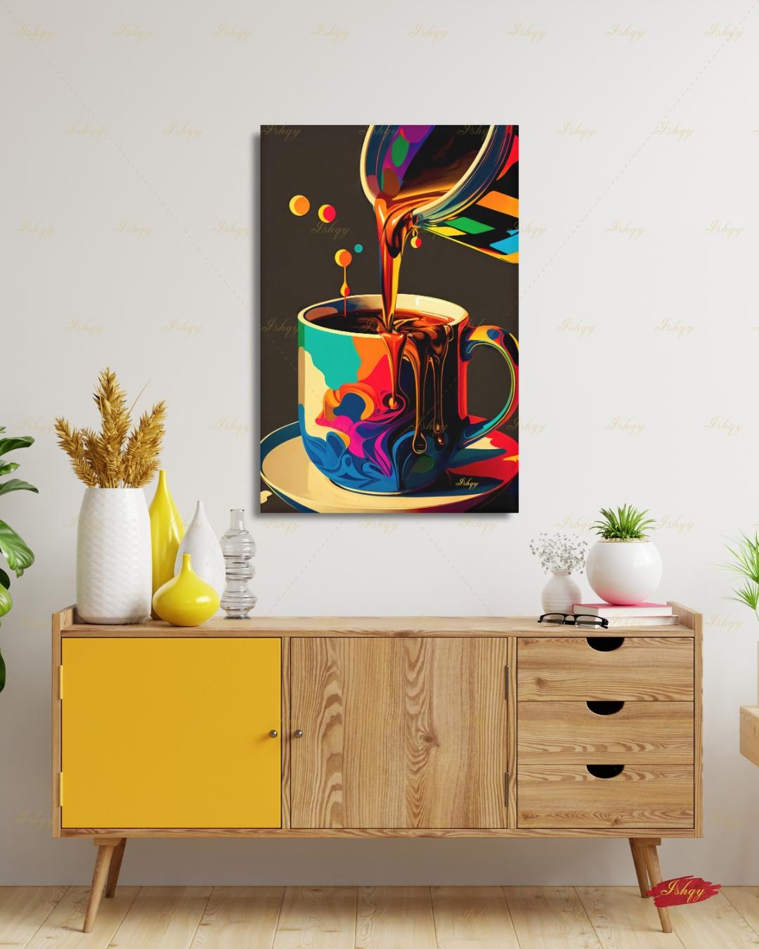 Colorful Pop Art Coffee Wall Art, Bold Coffee Cup Canvas Print, Kitchen Decor, Coffee Lover Gift, Vibrant Espresso Framed Canvas