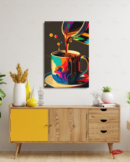 Colorful Pop Art Coffee Wall Art, Bold Coffee Cup Canvas Print, Kitchen Decor, Coffee Lover Gift, Vibrant Espresso Framed Canvas