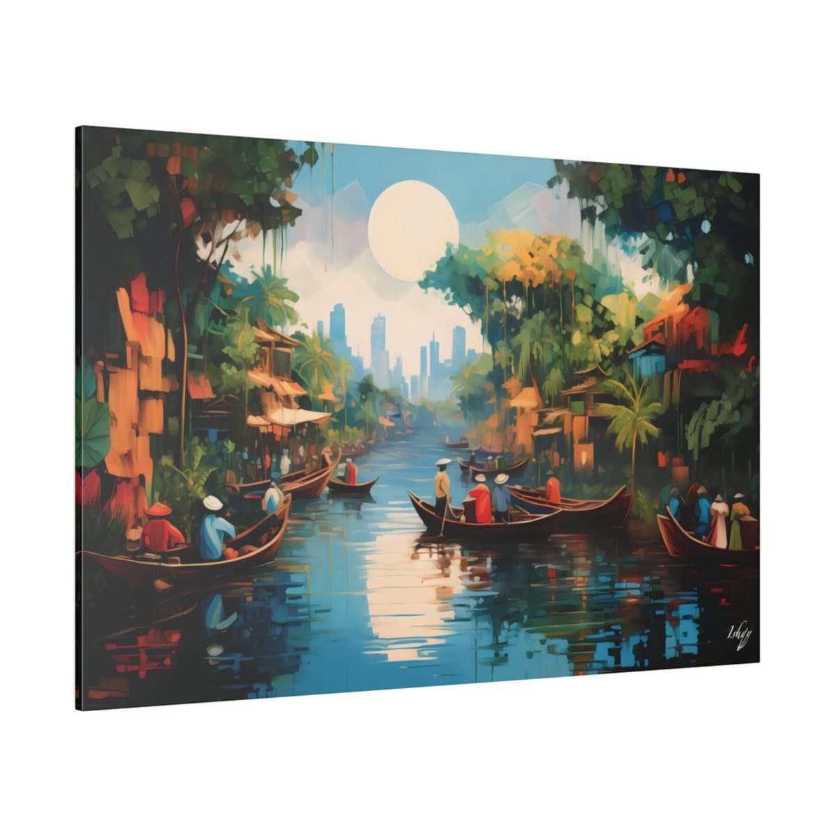 Floating Market Art, Mekong Vietnam - Framed Canvas, Vibrant Southeast Asian Decor, River Scene Poster, Travel Home Gift Idea