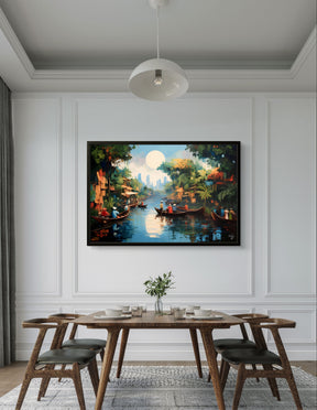 Floating Market Art, Mekong Vietnam - Framed Canvas, Vibrant Southeast Asian Decor, River Scene Poster, Travel Home Gift Idea