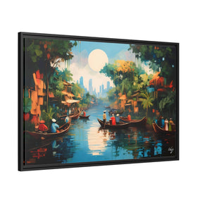 Floating Market Art, Mekong Vietnam - Framed Canvas, Vibrant Southeast Asian Decor, River Scene Poster, Travel Home Gift Idea