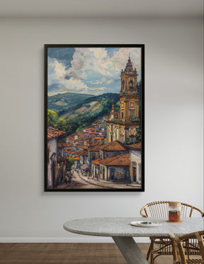 Ouro Preto Street Scene - Historic Brazil Artwork, Colonial Architecture Painting, Vibrant Landscape Wall Art, Cultural Home Decor, Unique Gift Idea