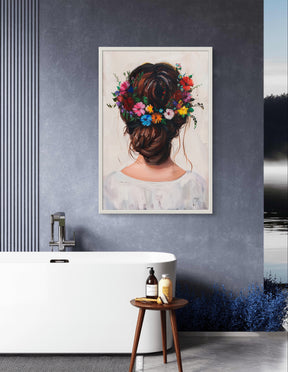 Floral Hair Wall Art, Elegant Painting Print - Romantic Back View Canvas, Nature-Inspired Decor, Perfect Gift for Bedroom or Salon Spaces