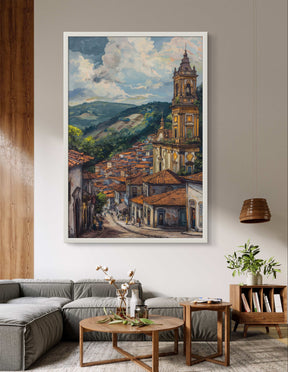 Ouro Preto Street Scene - Historic Brazil Artwork, Colonial Architecture Painting, Vibrant Landscape Wall Art, Cultural Home Decor, Unique Gift Idea