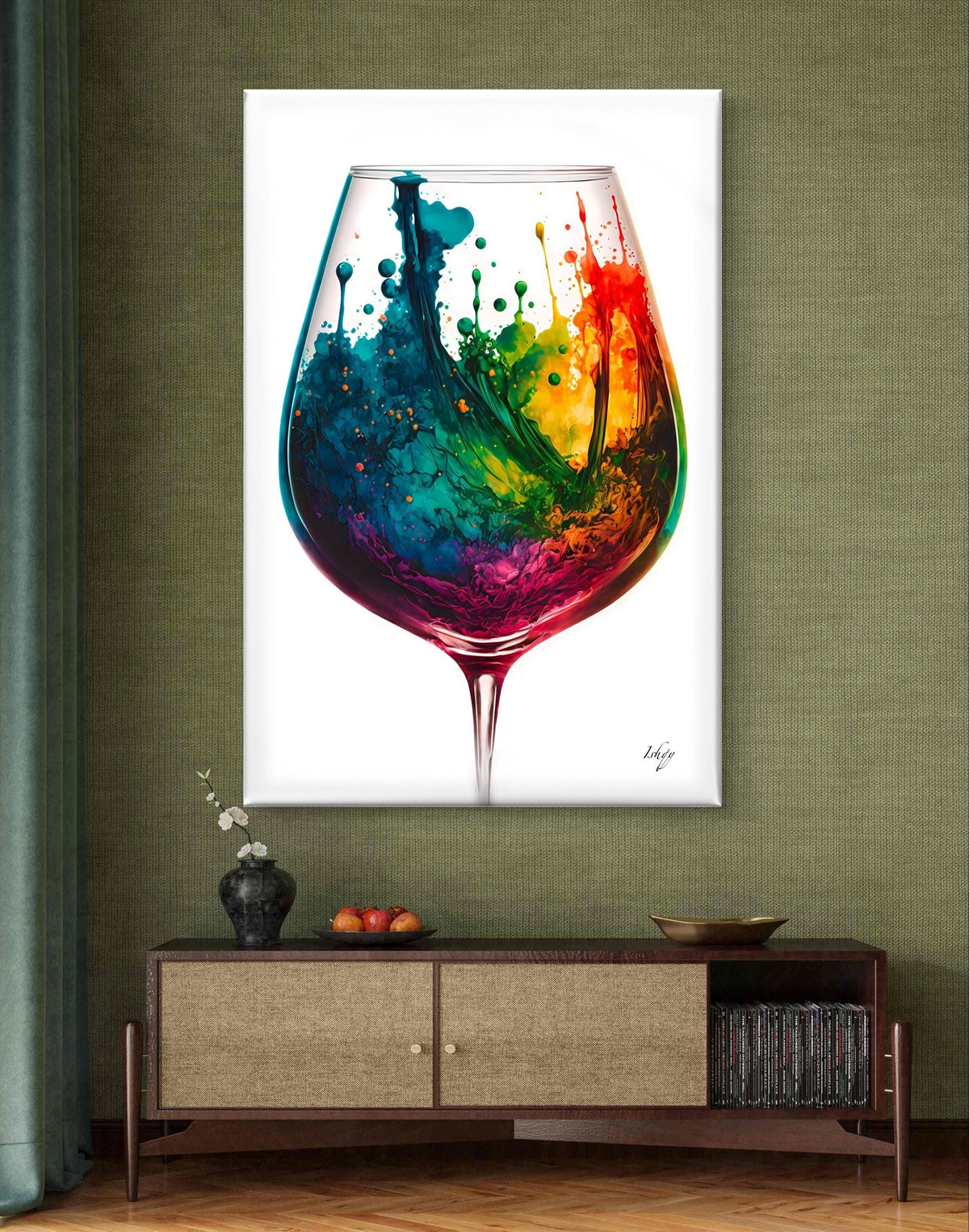 Watercolor Wine Art, Wine Glass Painting - Framed Canvas, Elegant Kitchen Decor, Modern Wine Lover Poster, Dining Room Gift Idea