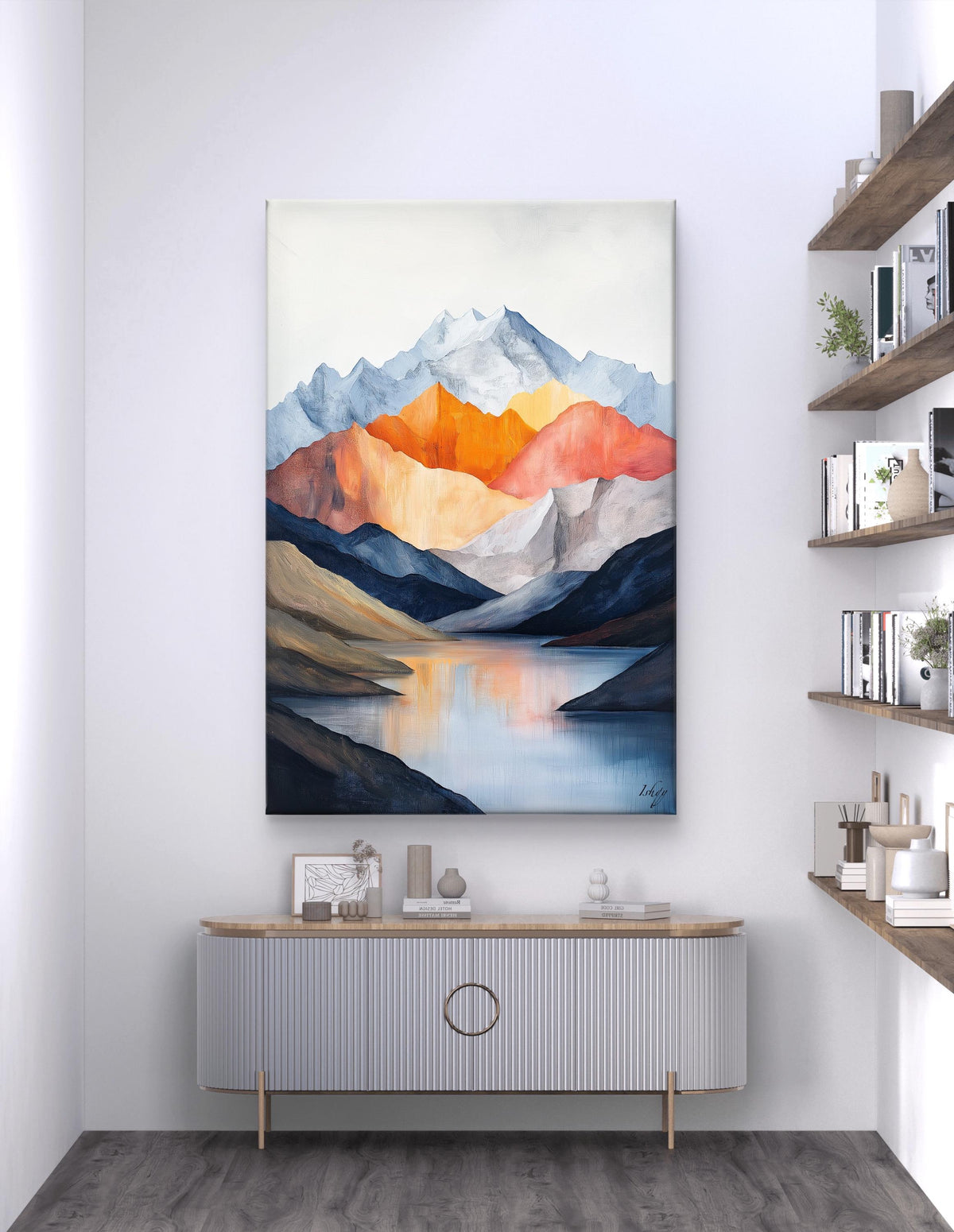 Abstract Mountain Wall Art, Minimalist Landscape Canvas - Modern Nature Painting, Serene Alpine Print, Tranquil Home or Office Gift Idea