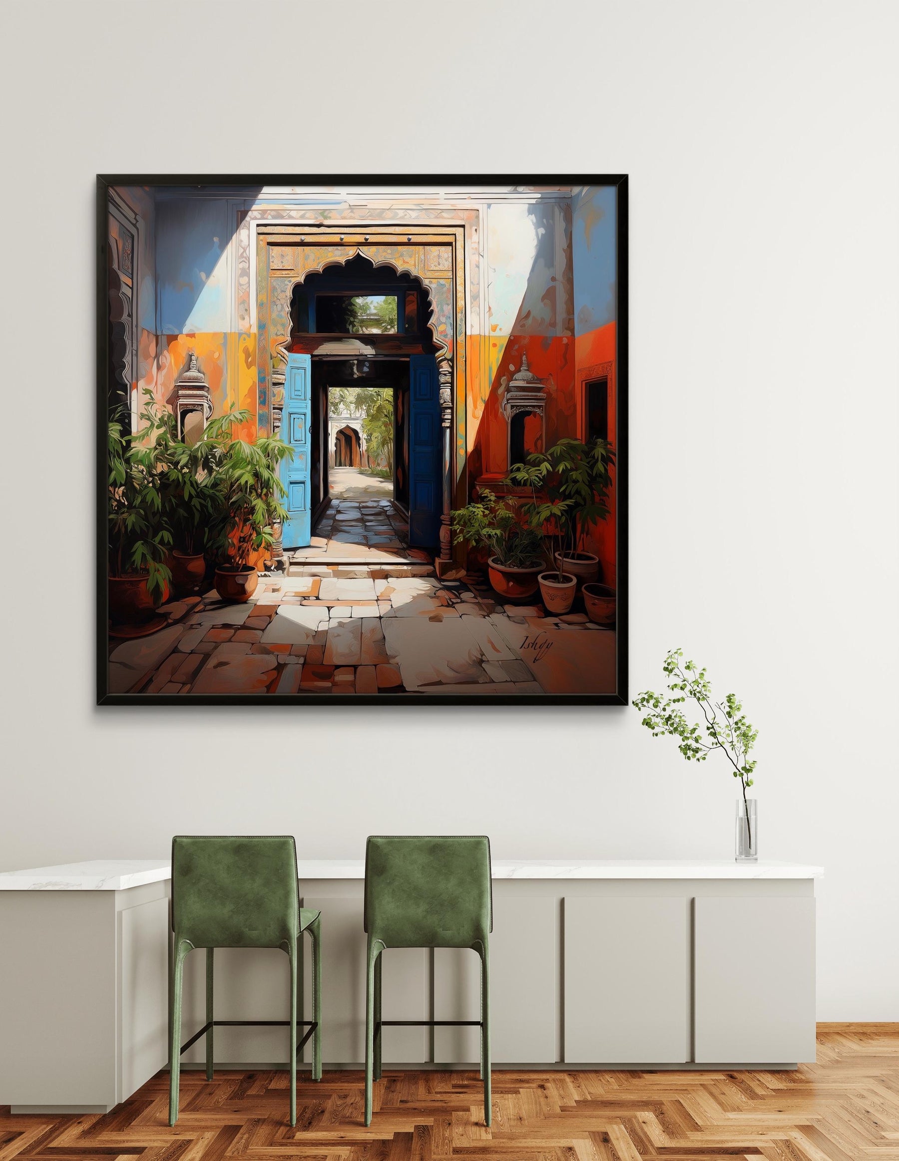 Indian Haveli Art, Framed Haveli Decor, Vibrant Wall Art, Cultural Indian Print, Traditional Indian Wall Decor, Colorful Living Room Art